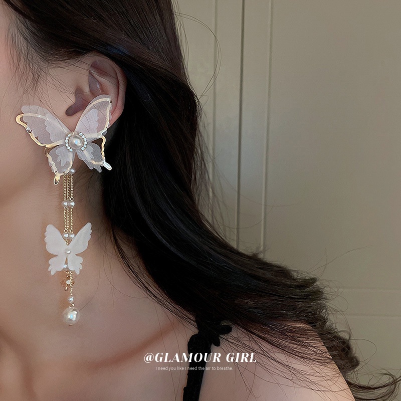 Bông Tai Mạ Bạc Hình Bướm Đính Ngọc Trai Thời Trang