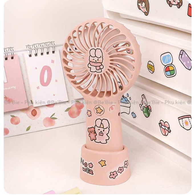 Quạt cầm tay mini học sinh có đế dựng tặng kèm sticker BeBie - BP350