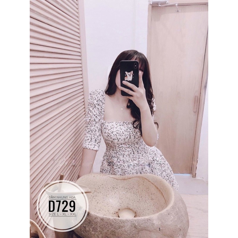 BIGSIZE Đầm nhung hoa D729