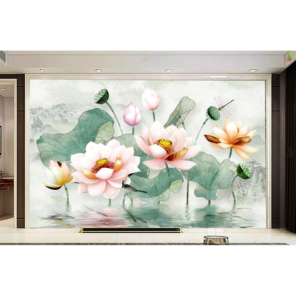 Tranh dán tường 3d đầm sen BINBIN PC66