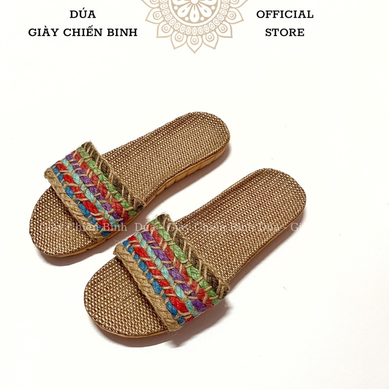 Dép Cói Quai Ngang Thổ Cẩm Vintage, Dép Đi Biển