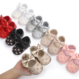Giày Hoạ Tiết Trái Tim Phối Nơ Xinh Xắn Cho Bé Gái 0- 18 Tháng