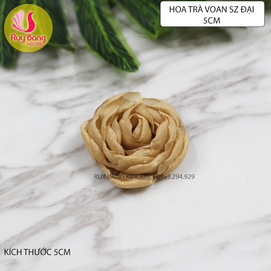 Hoa trà voan size 5cm hoa dùng làm hoa cài áo, hoa trang trí phụ kiện tóc, phụ kiện may mặc