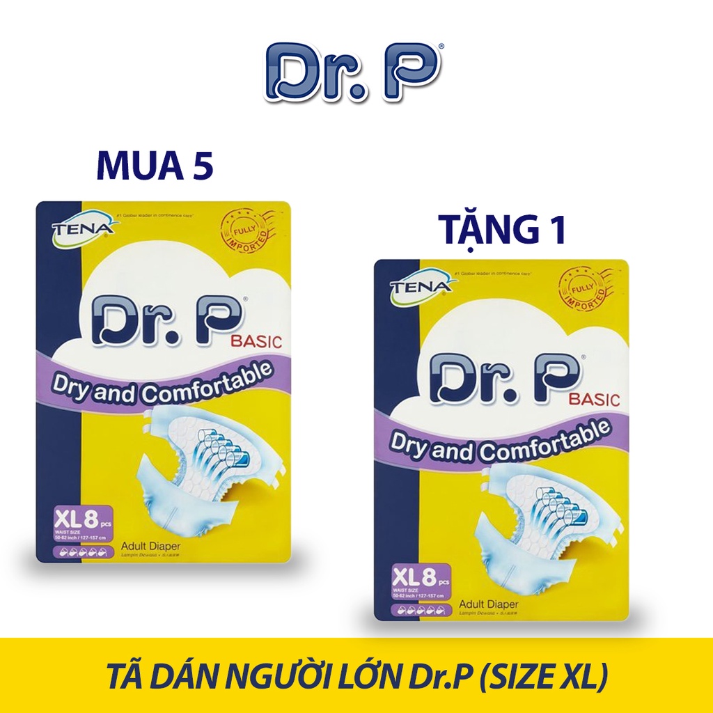 [MUA 5 TẶNG 2] Tã dán người lớn Dr.P size M10/L8/XL8 siêu thấm chống tràn cao cấp