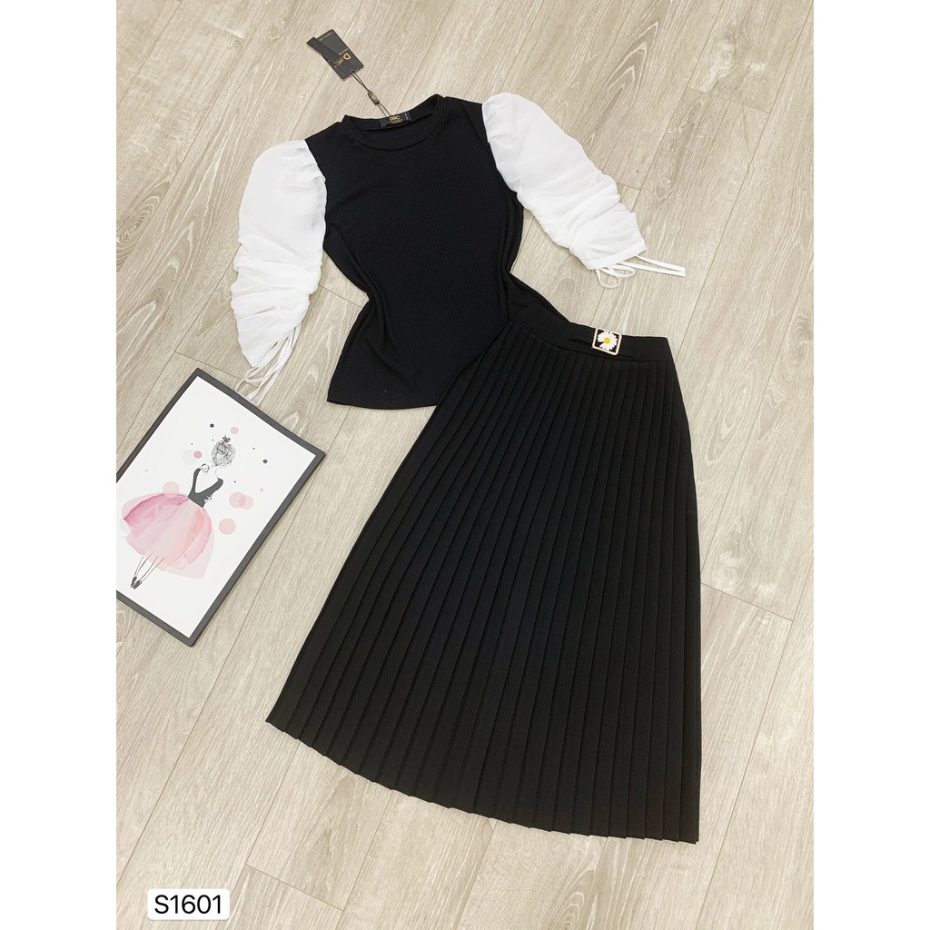 Set cv đen mix áo đen phối tay trắng S1601-  Đẹp Shop DVC (Kèm ảnh thật trải sàn do shop tự chụp) | BigBuy360 - bigbuy360.vn