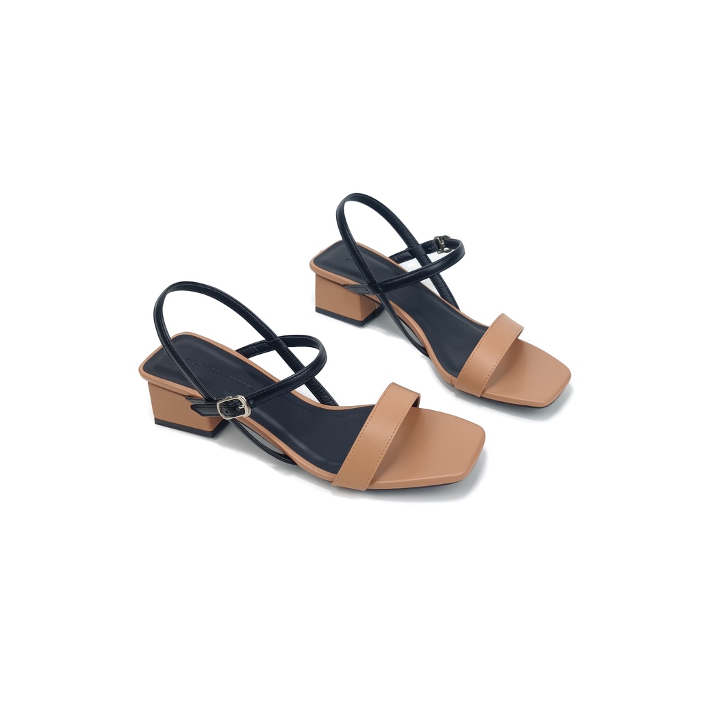 Giày Sandal cao gót đế vuông 3cm quai ngang phối màu MIX HADU C338