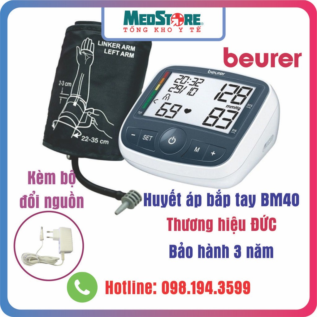 Máy Đo Huyết Áp Bắp Tay Beurer BM40 (Có Kèm Adapter); NHẬP KHẨU CHÍNH HÃNG ĐỨC