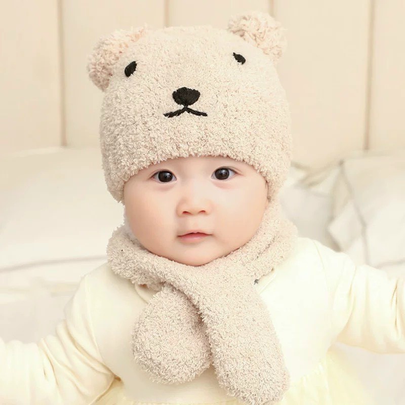 Sét mũ + khăn gấu bắc cực siêu ấm áp  cho bé trai/ bé gái