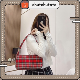 T186/Túi xách kẹp nách caro đỏ Hàn Quốc