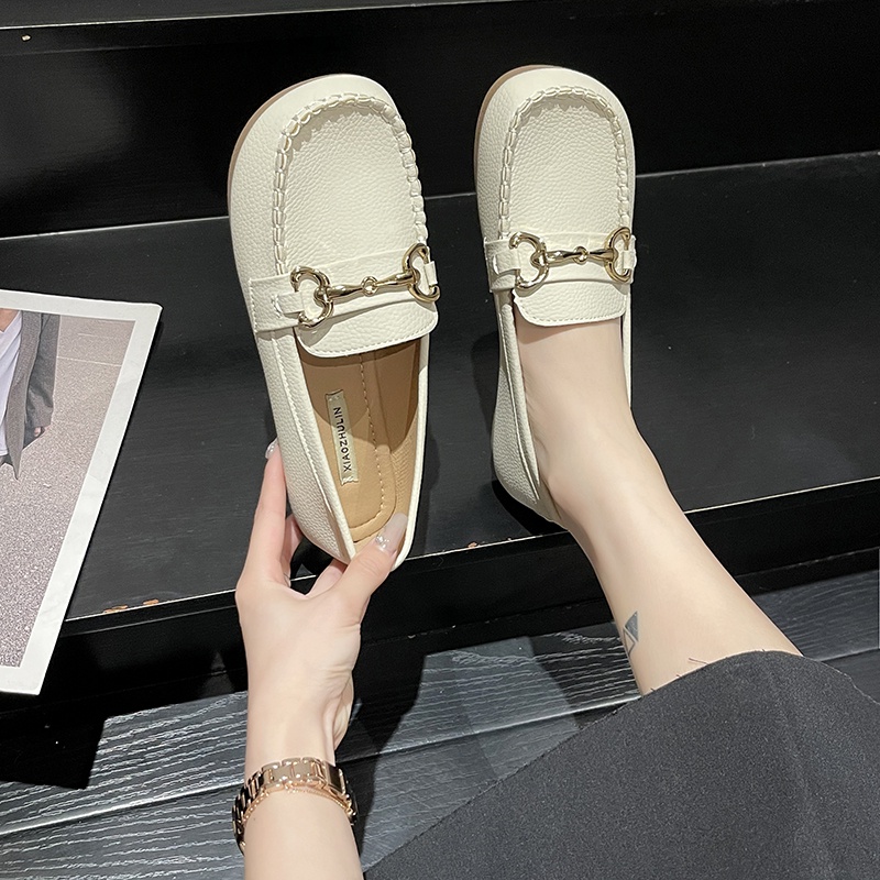 Giày Lười Da Đế Bằng Mũi Tròn Thời Trang Công Sở Thanh Lịch Cho Nữ