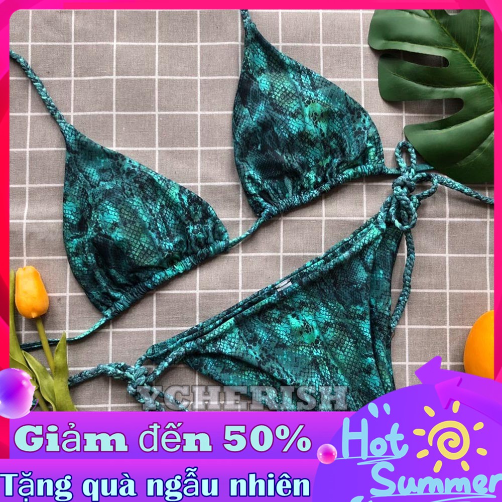 FREESHIP ĐƠN 99K_ ❤❤Women Serpentine Print Bikini Push-Up PaddedBandage Swimwear Swimsuit Beachwear