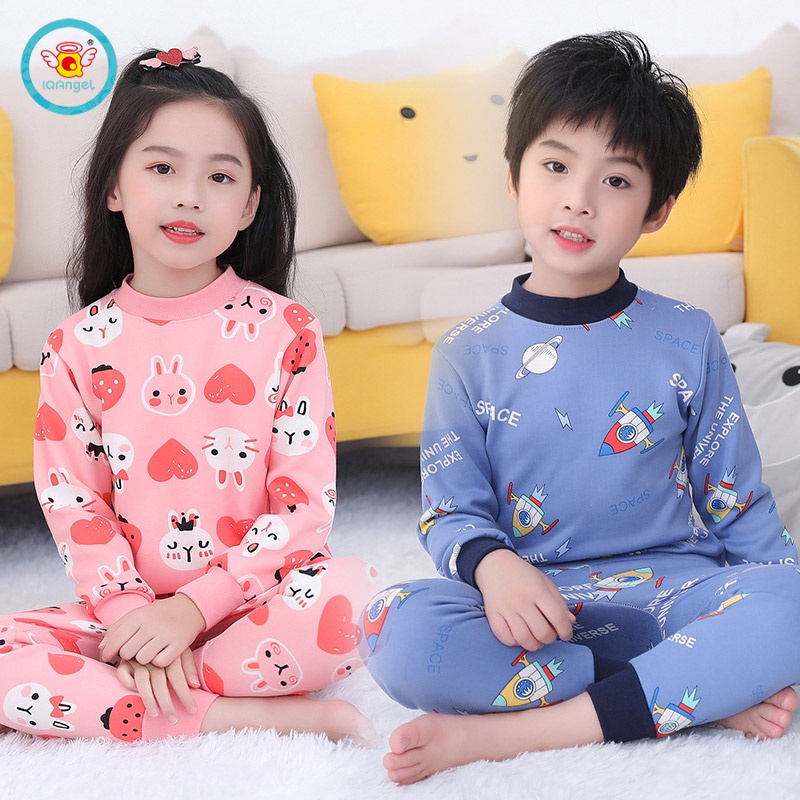 Bộ đồ lót giữ nhiệt IQ ANGEL bằng lông cừu dày dặn phong cách thời trang mùa thu cho bé