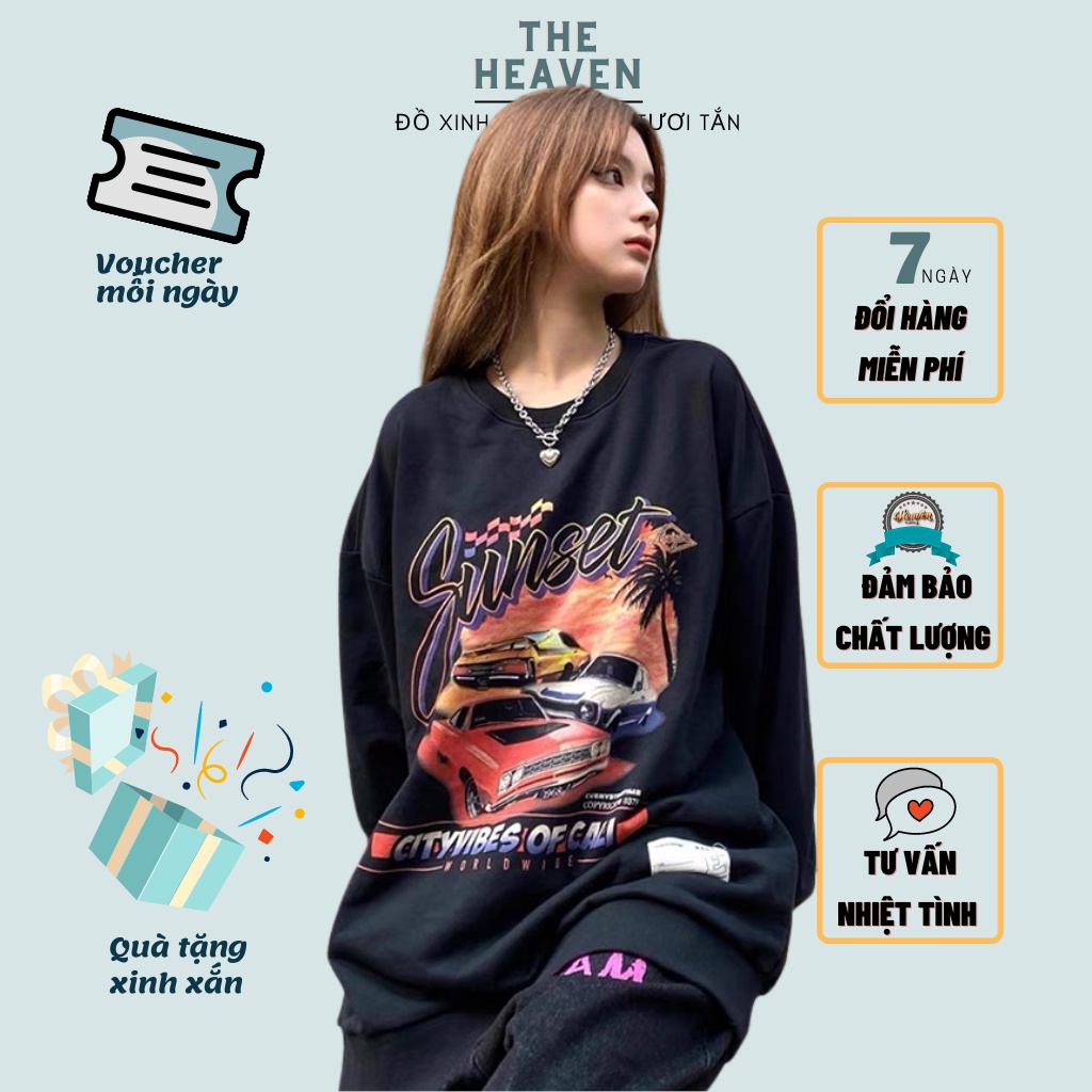 Sweater nỉ, Áo Sweater nam nữ form rộng SUNSET unisex oversize đẹp màu đen phong cách Hàn Quốc