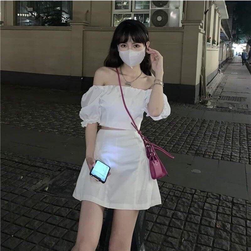 Set váy trắng trễ vai ulzzang bánh bèo xinh xắn(sỉ từ 5sp bất kì)