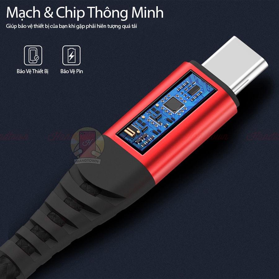 Dây Cáp Sạc Nhanh Bện Nylon Bọc Dù Cho ip/tablet táo Độ Dài 1m Hạn Chế Đứt Gập Cao Cấp Handtown