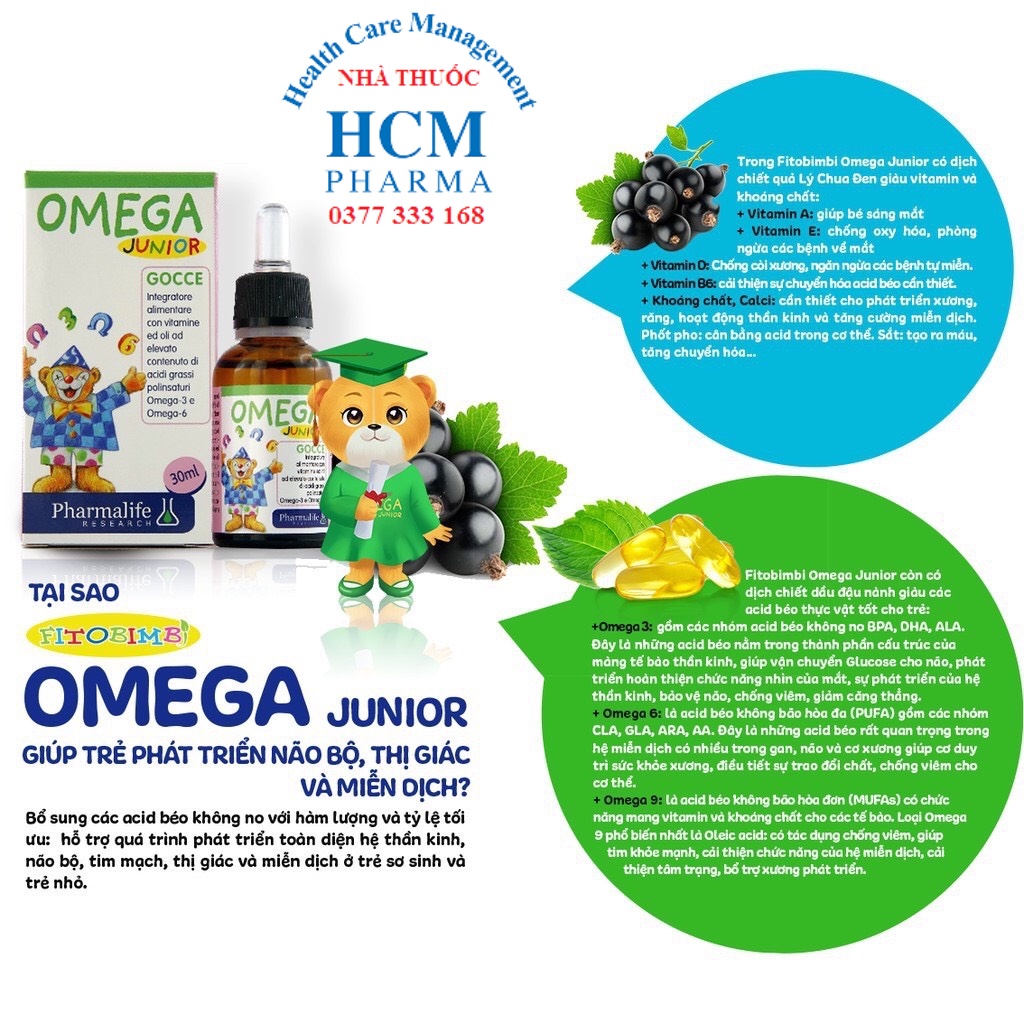 DHA cho bé Fitobimbi Omega 3 Junior với omega3 giúp phát triển não bộ chai 30ml nhập khẩu Italia DLP06