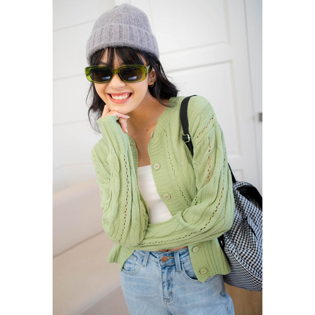 Áo cardigan cổ tròn vặn thừng phối nút trơn 5 màu LENCLOTHING 8728