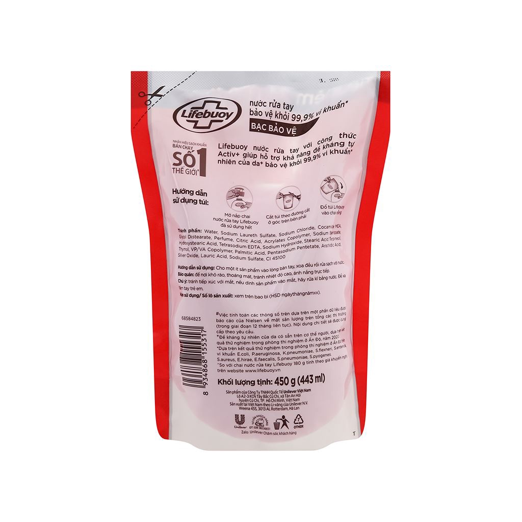 Nước rửa tay lifebuoy túi 450g - nước rửa tay lifebouy (Date mới)