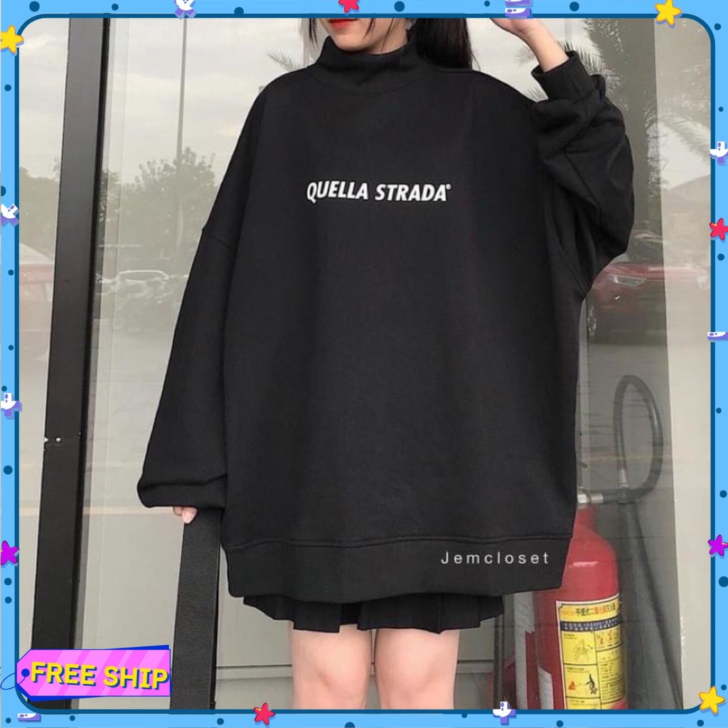 Áo khoác sweater nỉ nam nữ form rộng unisex dài tay Quella Pinktop 12