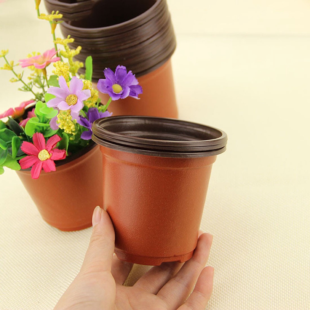 Bộ 10 chậu cây kiểu chậu đất nung bằng nhựa mềm mini hai tông màu dùng trong sân vườn