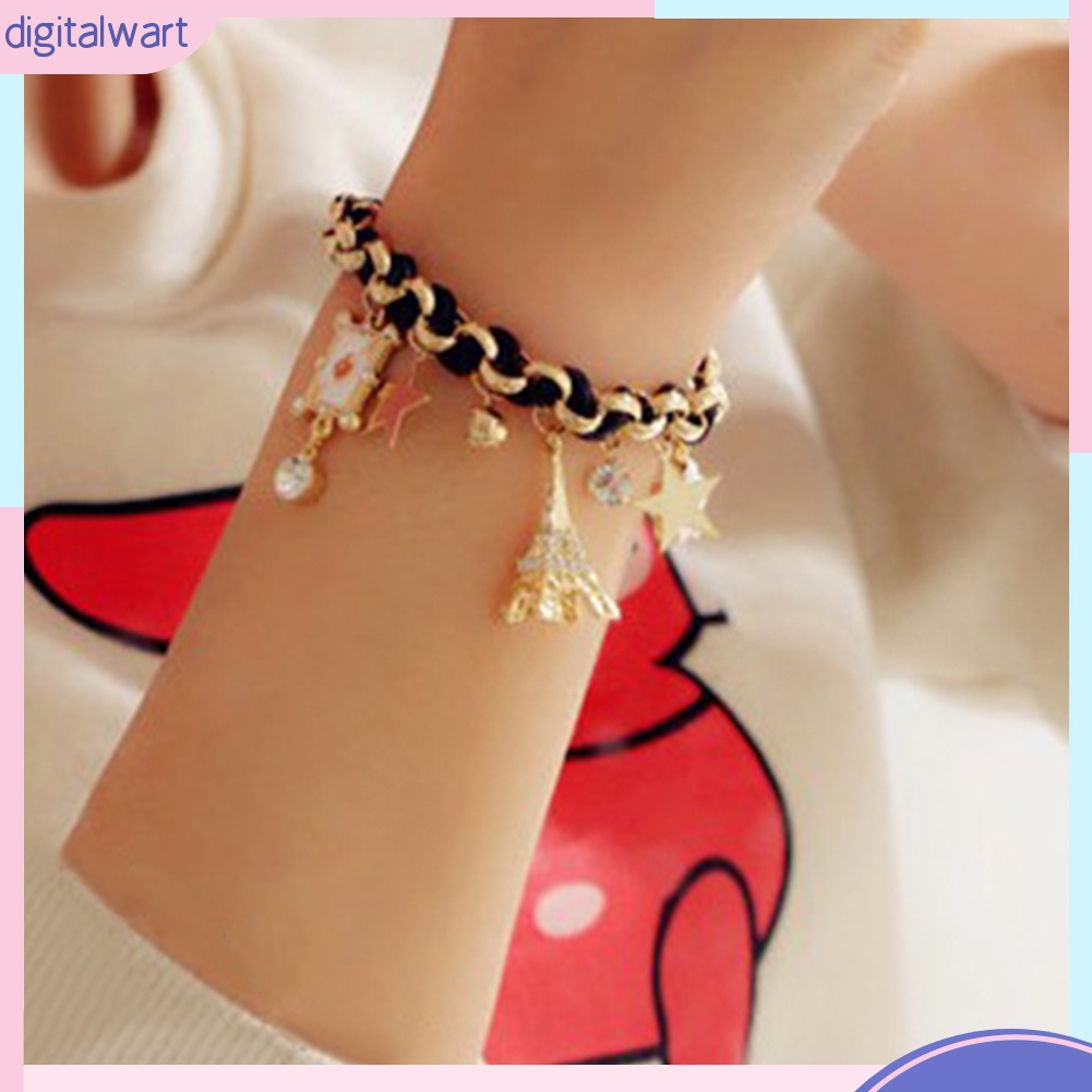 Vòng da nhân tạo đeo tay thiết kế mặt tháp Eiffel nhỏ nhắn xinh xắn dễ thương dành cho nữ