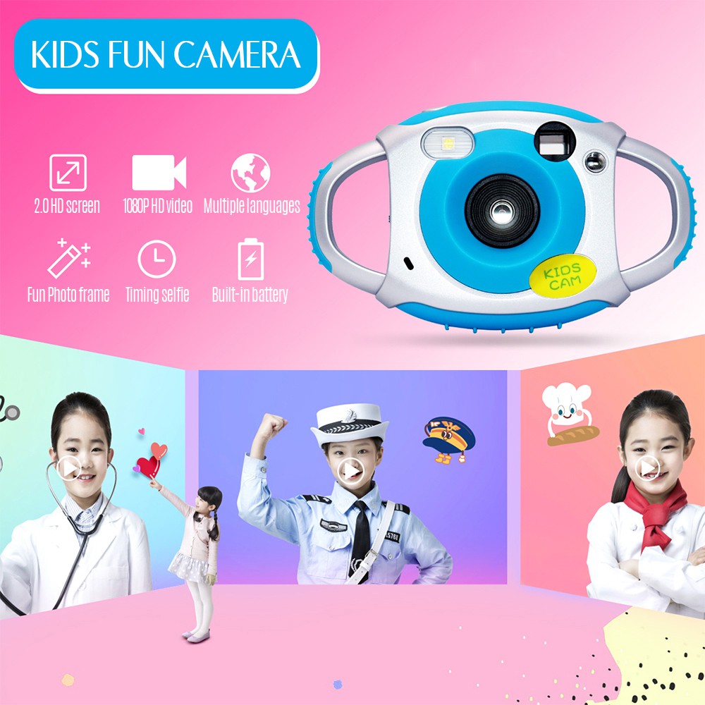 Kids Digital Camera 8MP Photo 1080P Video 2.0 Inch IPS Screen Built-in Lithium Battery with Lanyard USB Charging Cable Birthday Festival Gift for Children Boys Girls