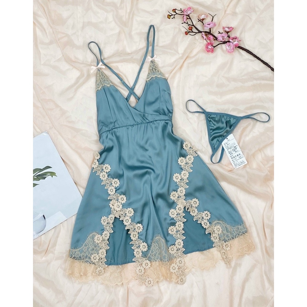 Đầm Ngủ Phi Phối Ren Vạc Chéo sexy Tặng kèm quần lót Mã 005 Minhduongct