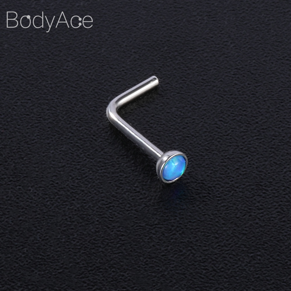 Set 5 Khuyên Xỏ Mũi Bằng Thép Không Gỉ Đính Đá Opal Thời Trang 20G