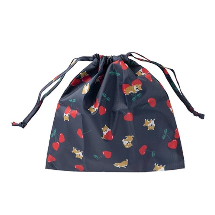 Túi Dây Rút ARTBOX Hàn Quốc Màu Xanh Navy Họa Tiết Hoa Anh Đào Và Chú Chó Shiba
