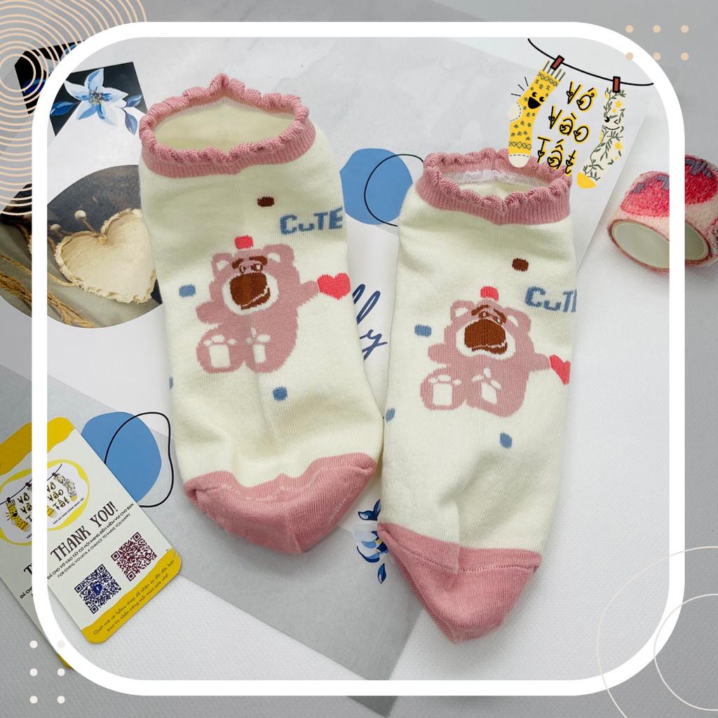 VỚ TẤT NỮ CỔ NGẮN VIỀN BÈO RĂNG CƯA GẤU DÂU LOTSO