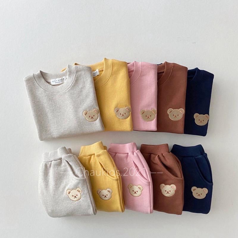 Bộ cotton zip thêu gấu cho bé