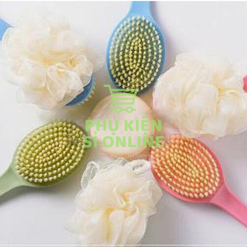 Cây bàn chải cọ lưng mịn kèm bông tắm 2in1 tiện ích.