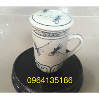 Cốc lọc trà men rạn vẽ chuồn kim gốm sứ Bát Tràng