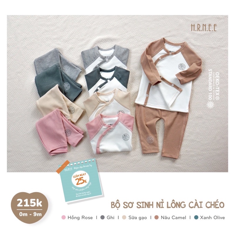 Hrnee - Bộ sơ sinh cài chéo cho bé 0-9 tháng