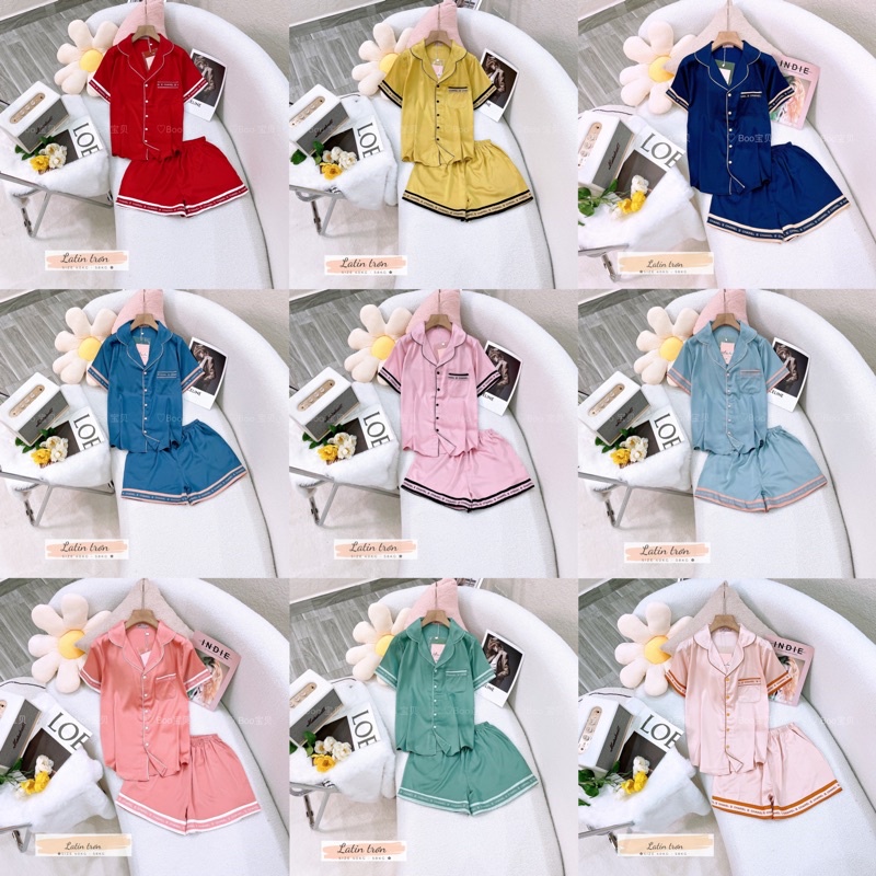 Đồ bộ nữ pijama lụa latin trơn đùi in viền siêu đẹp Boo Boo