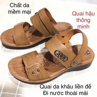 Dép da nam đế đúc cao su quai da khâu liền đế