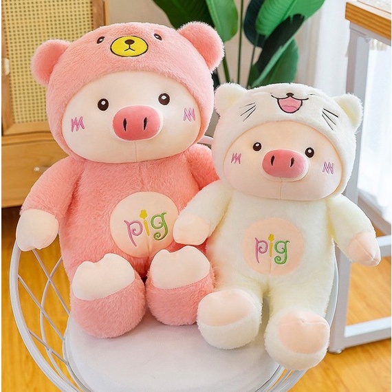 Gấu Bông Heo PIG , heo bông mặc Áo Bông Có Mũ Chùm Đầu Siêu Xinh Size 40cm-50cm-60cm