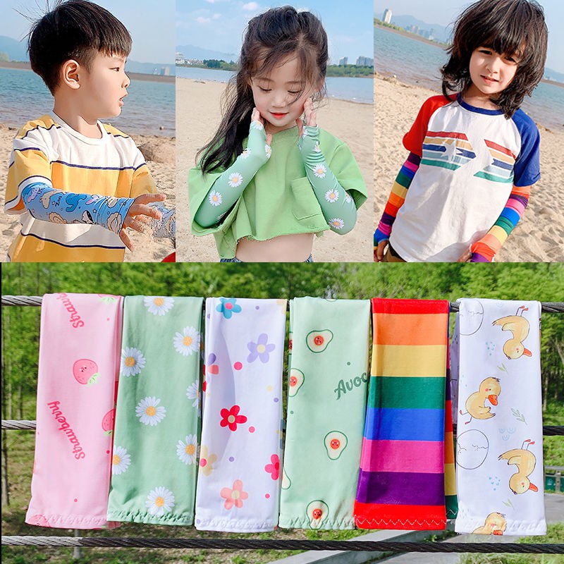 Găng tay chống nắng, tia UV lụa lạnh bảo vệ cánh tay họa tiết hoạt hình dễ thương cho bé