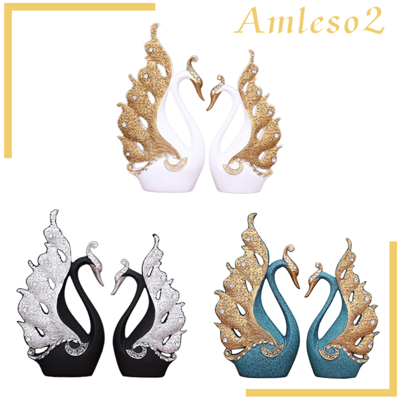 [AMLESO2]Set of 2 Swan Lover Statue Sculpture Resin Ornaments Centerpiece Craft Home Decor