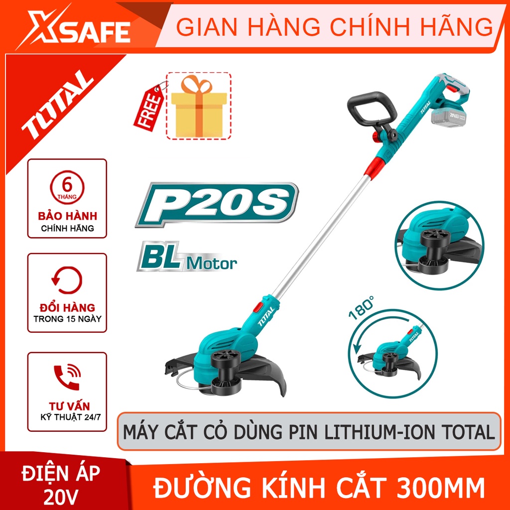 Máy cắt cỏ dùng pin TOTAL đường kính cắt 300mm, cắt bằng dây cước xoắn 1.6mm, chiều dài dây cước 5m -[CHÍNH HÃNG][XSAF]