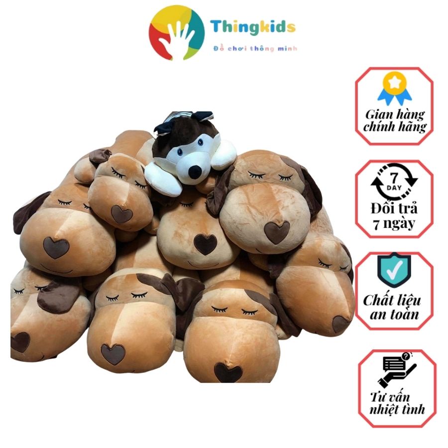 Gấu bông chó ngủ mũi tim vải nhung co dãn - Thingkids