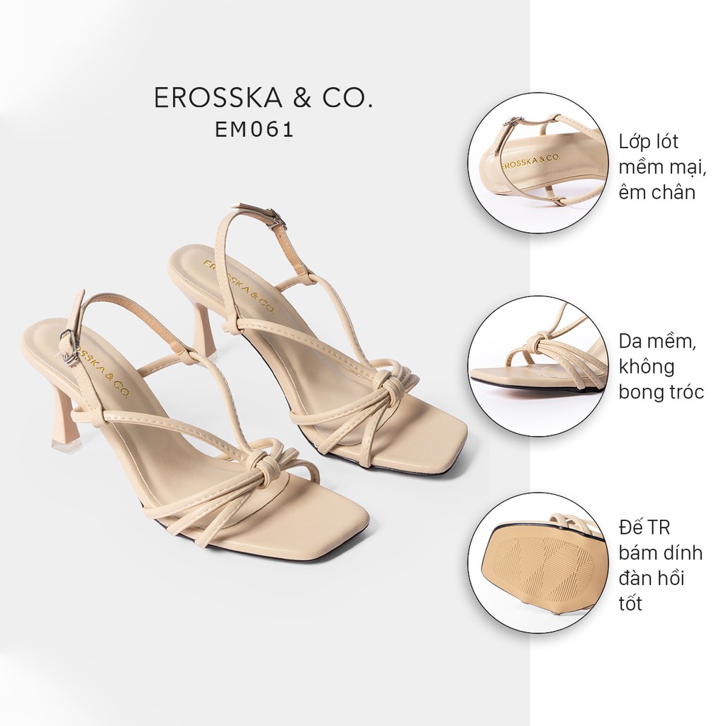  Giày sandal cao gót Erosska mũi vuông phối dây quai mảnh cao 7cm màu nude - EB028