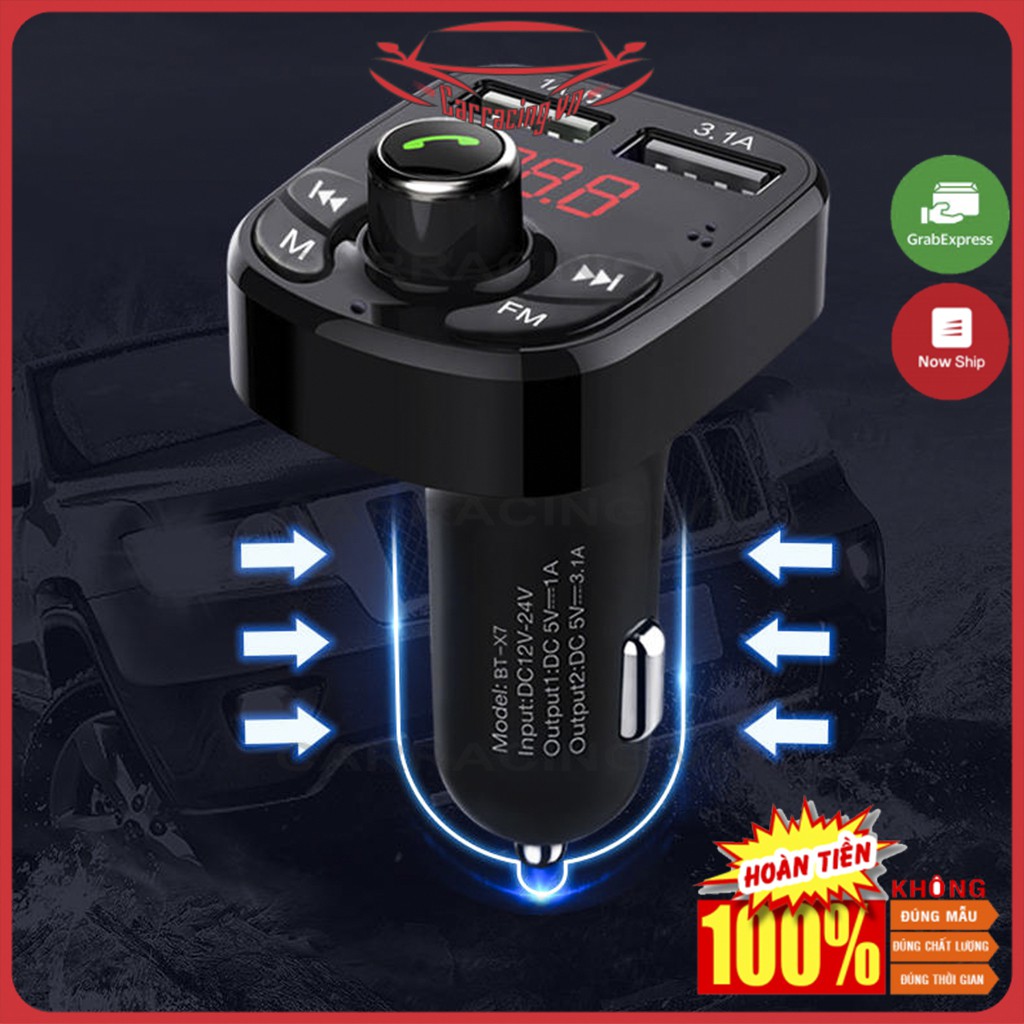 Tẩu Sạc Ô Tô CARRACING Cốc sạc xe hơi Bluetooth 5.0 Tốc Độ Nhanh 3.0 Cho Xe Hơi có nút MENU VÀ FM | BigBuy360 - bigbuy360.vn