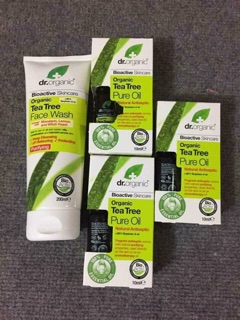 Tinh dầu tràm + sữa rửa mặt tràm trà Dr. Organic