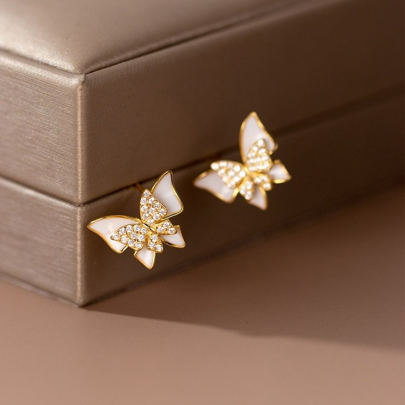 Bông Tai Mạ Bạc 925 Hình Bướm Đôi Sống Động Ngọt Ngào Cho Nữ