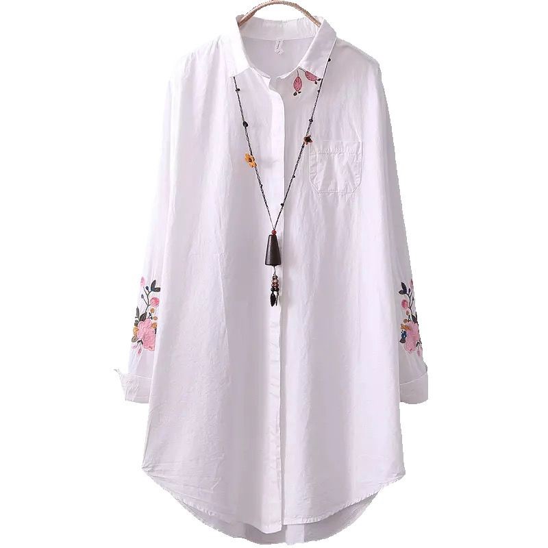 Áo cotton trắng thêu hoa phong cách Hàn Quốc