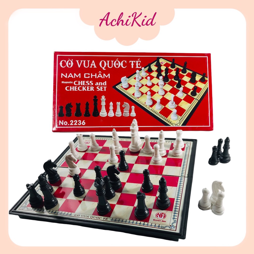 Bộ cờ vua nam châm gấp gọn 3 kích cỡ tiêu chuẩn thi đấu, nhựa ABS bền đẹp nam châm bám mặt bàn tốt