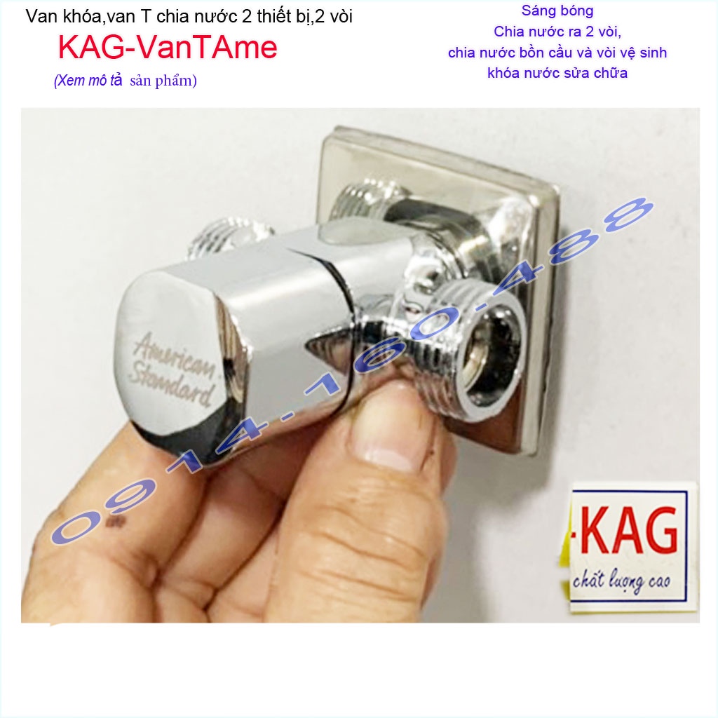 Van chia nước chữ T nối nước bồn cầu-vòi xịt KAG-VanT-Ame, T giảm áp chia 2 ngã (1 vào 2 ra) Mỹ khóa nước