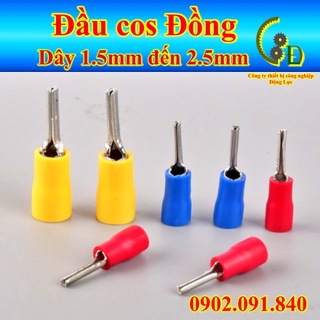 Đầu cos kim đặc bằng đồng [ 100cái ] đầu cốt bấm dây điện 1.5mm, 2.5mm PTV 2-10