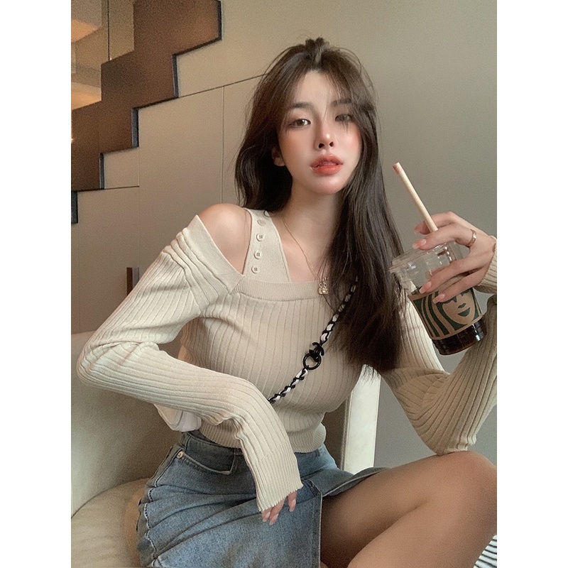 Áo Len Body Trễ Vai Gợi Cảm Freesize